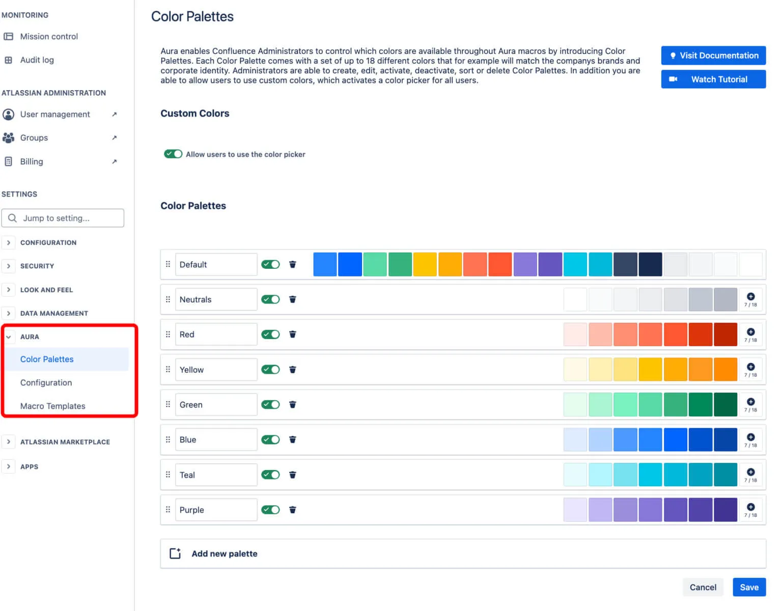 Aura color palettes