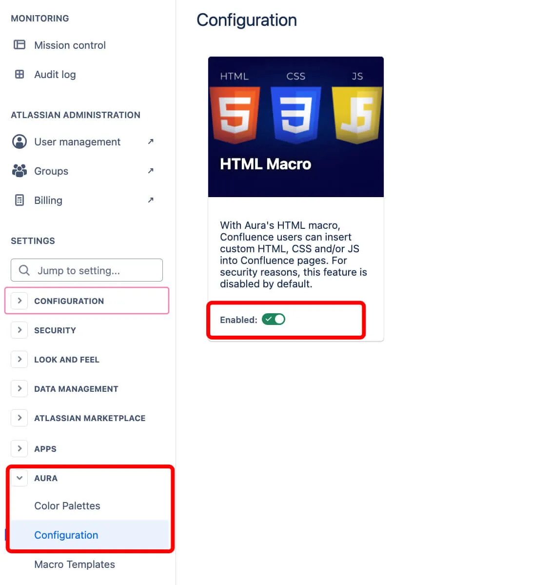 aura html macro configuration
