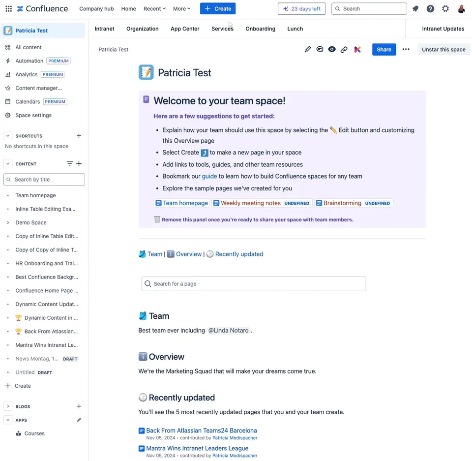 create confluence space