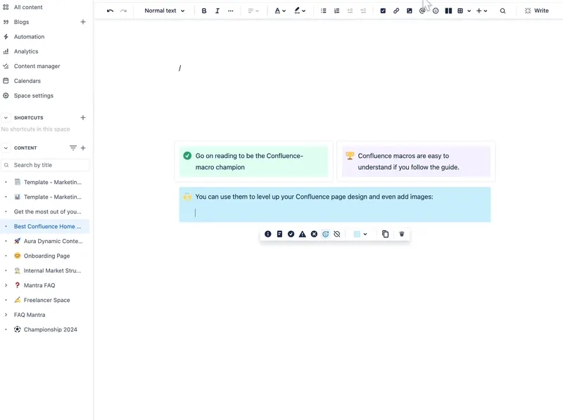 Confluence panel macro