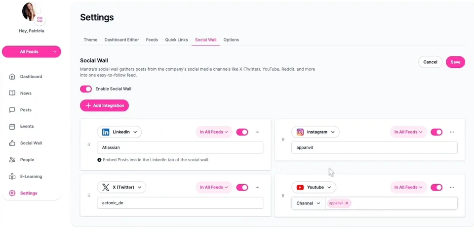 Mantra add social wall