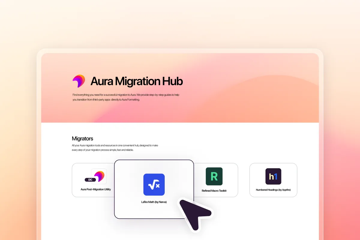 Aura Migration Hub tile selection screen with the LaTeX Math by Narva tile highlighted