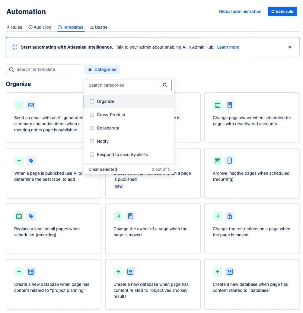 Confluence automation templates