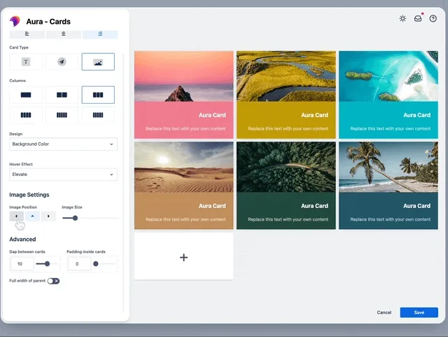 image position card confluence