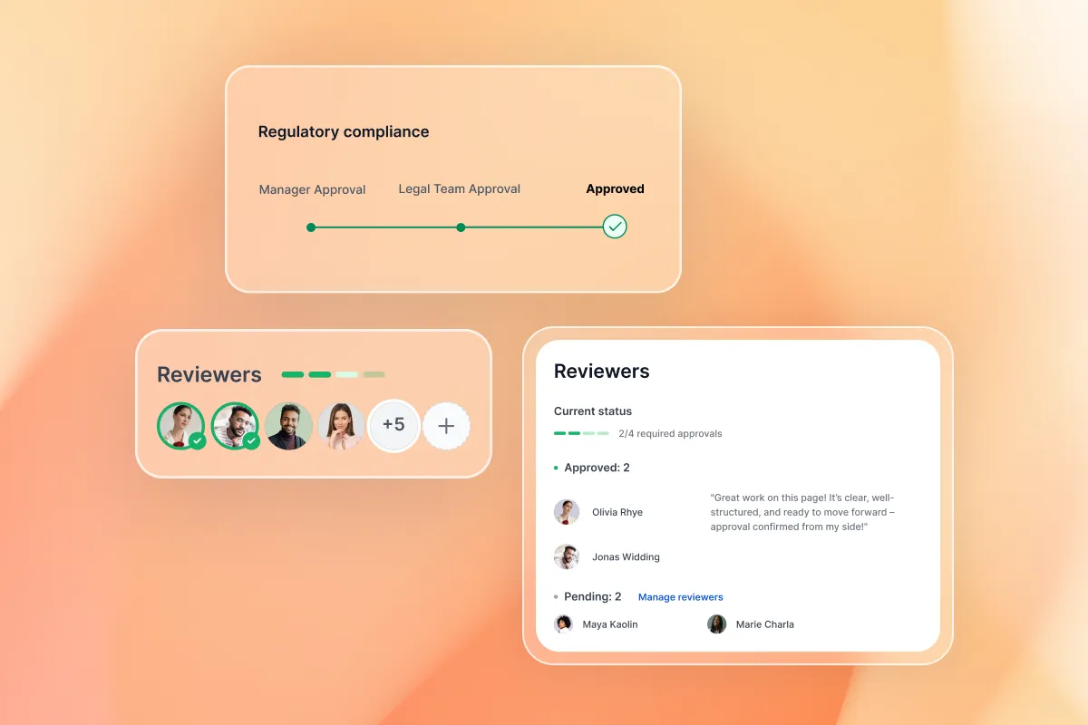 Reviewer panel in Aura Workflow showing role-based approvals and status