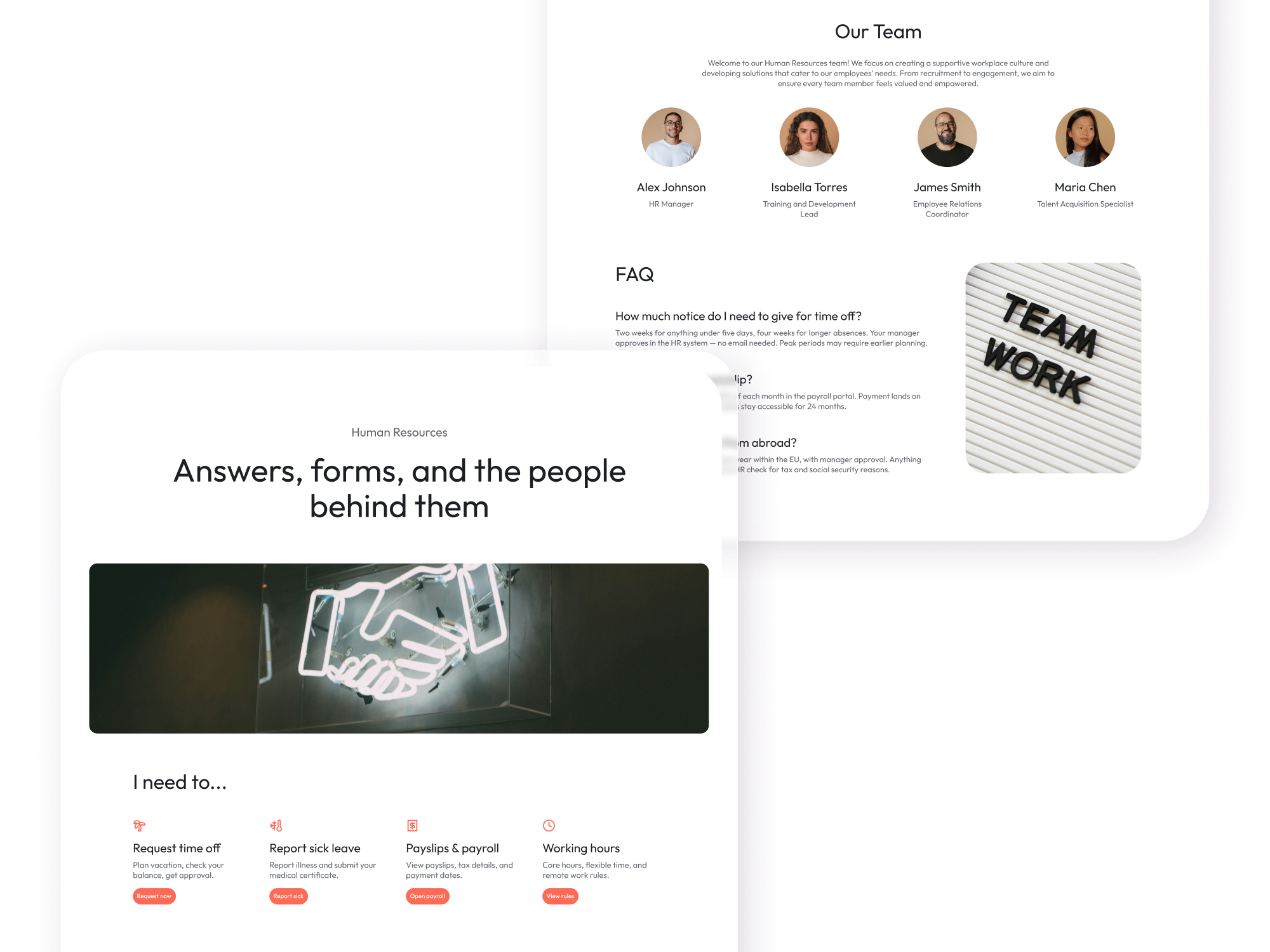 Team hubs and dashboards