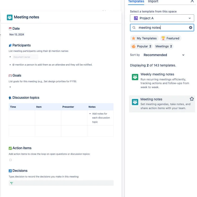 meeting notes template confluence