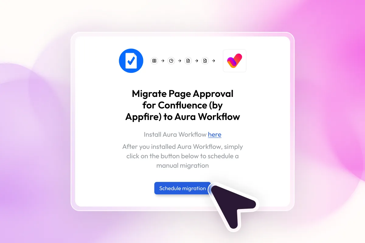 Aura Workflow Migration screen for uploading the JSON file and starting the Appfire Page Approval migration