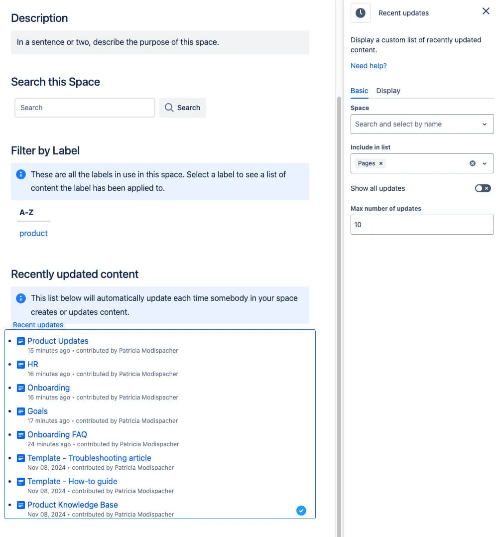 Recent updates knowledge base
