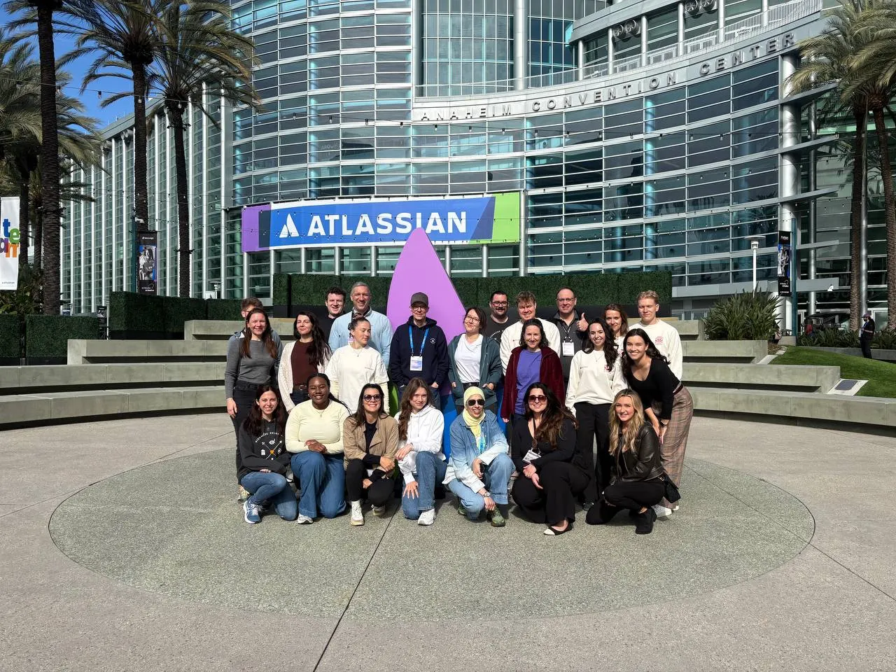 The team in front of the Anaheim Convention Center at Atlassian Team